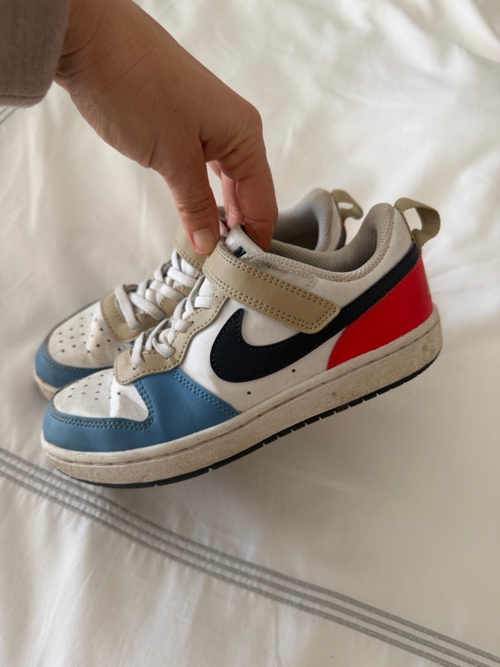 Nike Kids White, Blue, Tan Low-Top Sneakers